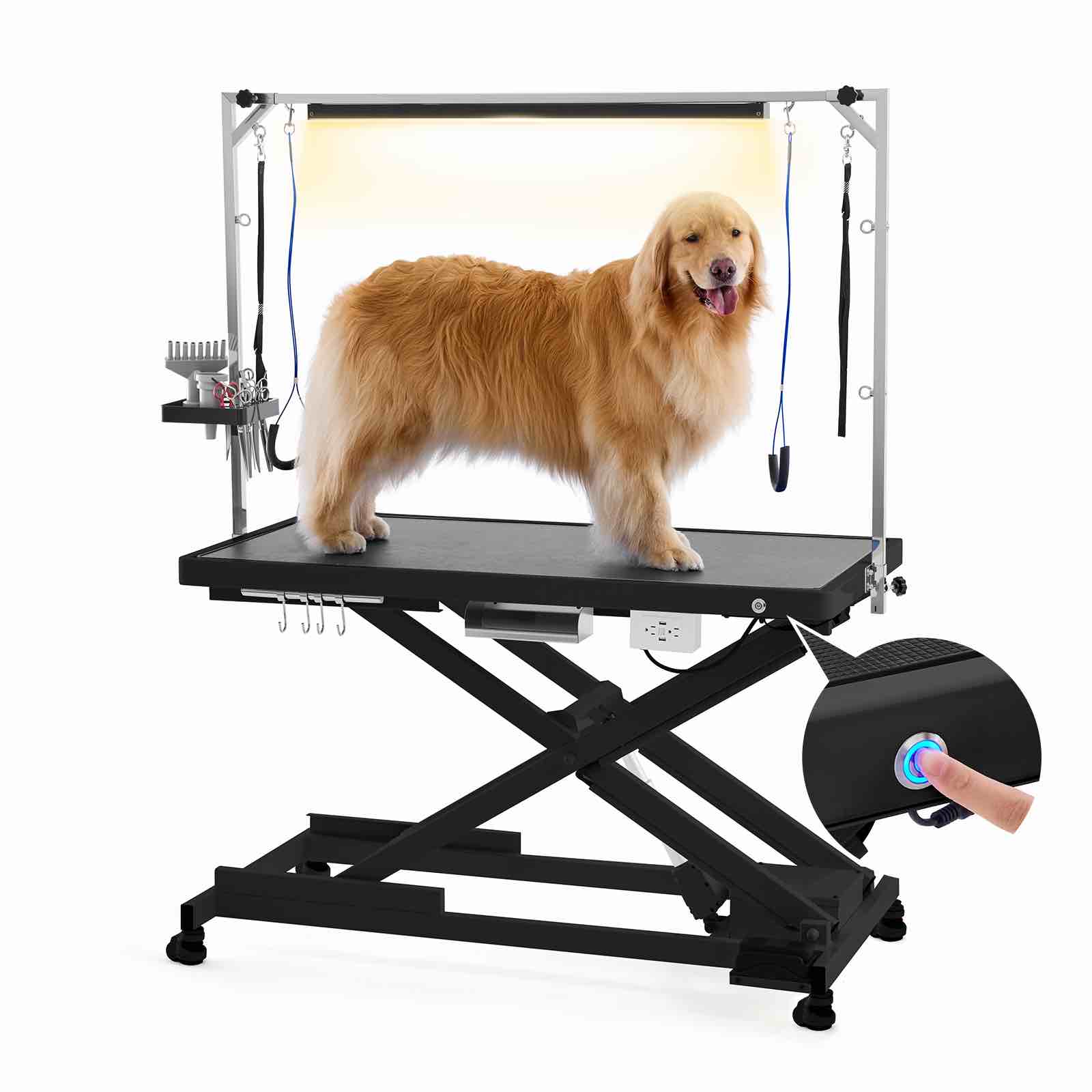 polimo led professional electric dog grooming table - 50" heavy duty dog grooming station with led light in black
