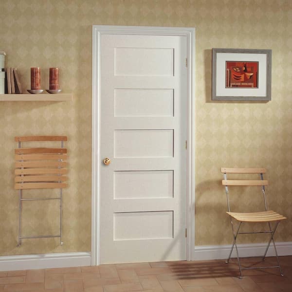 Condition photo showing New/Like New for 36 in. x 80 in. mdf series primed white smooth 5-panel equal solid core composite interior door slab (in box)