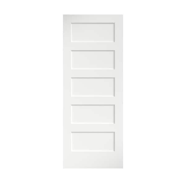 24 in. x 80 in. x 1-3/8 in. shaker white primed 5-panel solid core wood interior slab door (in box)
