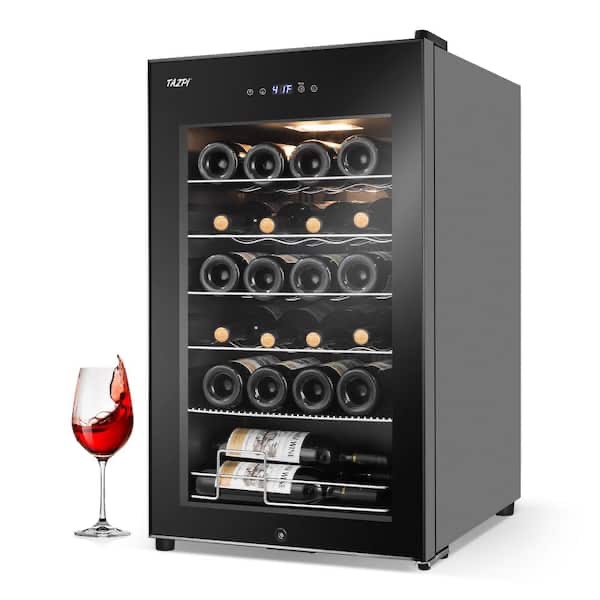 17 in. wine cooler 24 bottle freestanding wine refrigerator with door lock, black (in box) h 29.76 in, w 16.92 in, d 18.89 in
