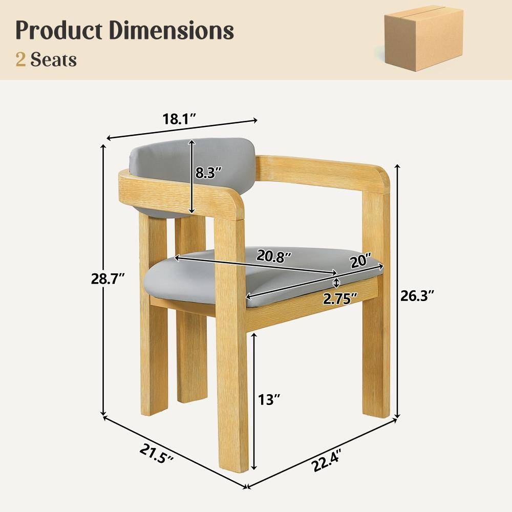 Condition photo showing New/Like New for modern wood dining chairs with yellow cushioning. assembled depth (in.) 21.5 in assembled height (in.) 28.7 in assembled width (in.) 22.4 in