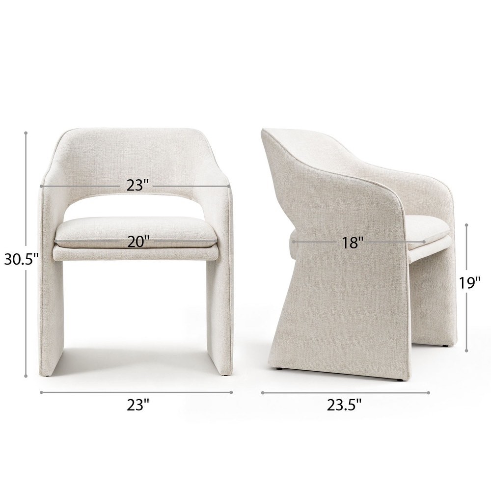 Condition photo showing New/Like New for set of 2 19" seat height upholstered fabric dining armchair in beige