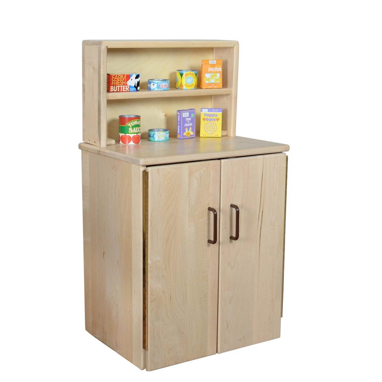 Natural Light Maple Wood Hutch with Cabinet and 2 Drawer Upper Shelf