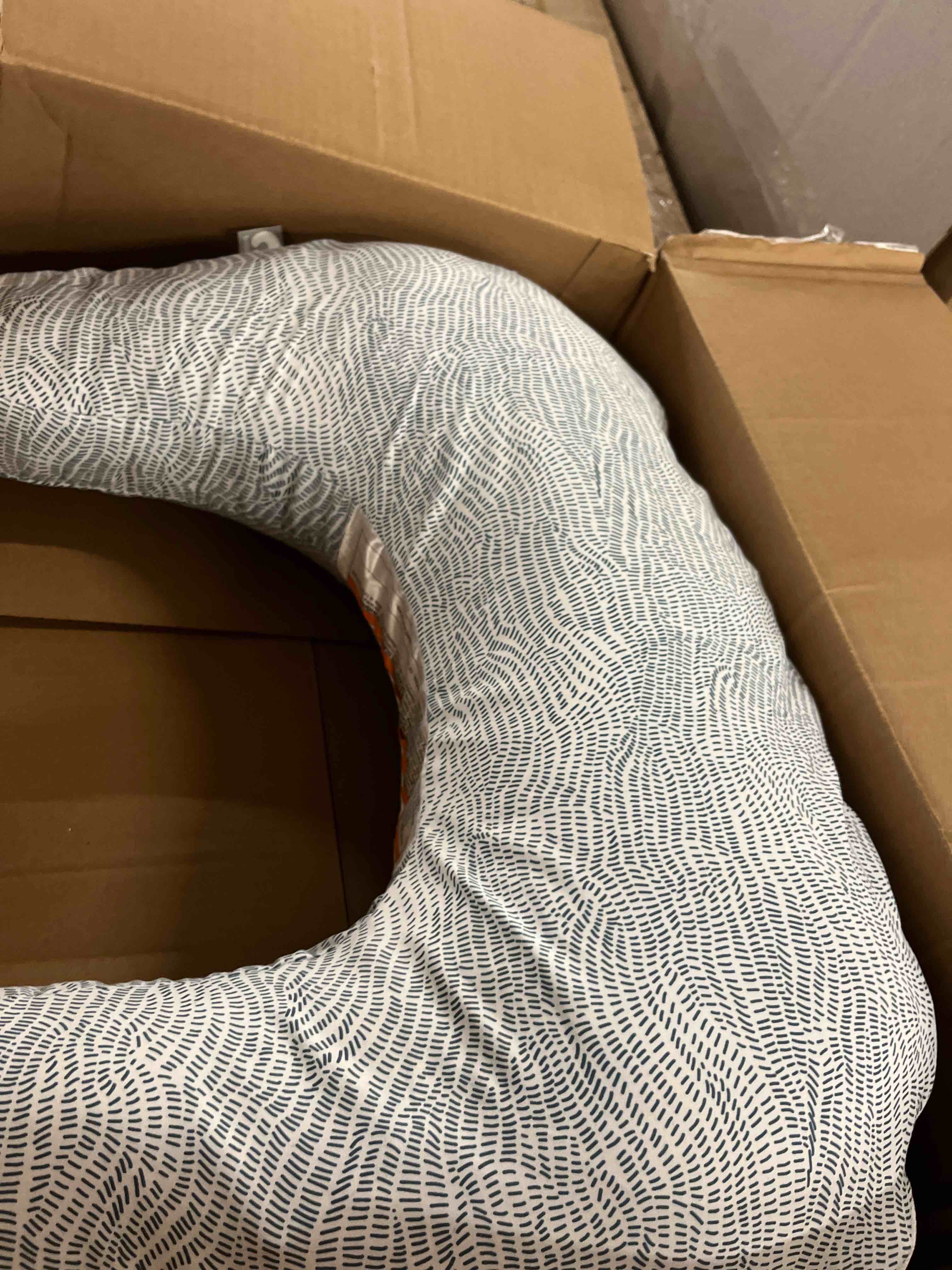 Condition photo showing Good Condition for boppy nursing pillow - ergonomic bottle & breastfeeding pillow with high, firm, large area, water-repellent cushion with washable cover; baby safety alliance verified - blue speckled current