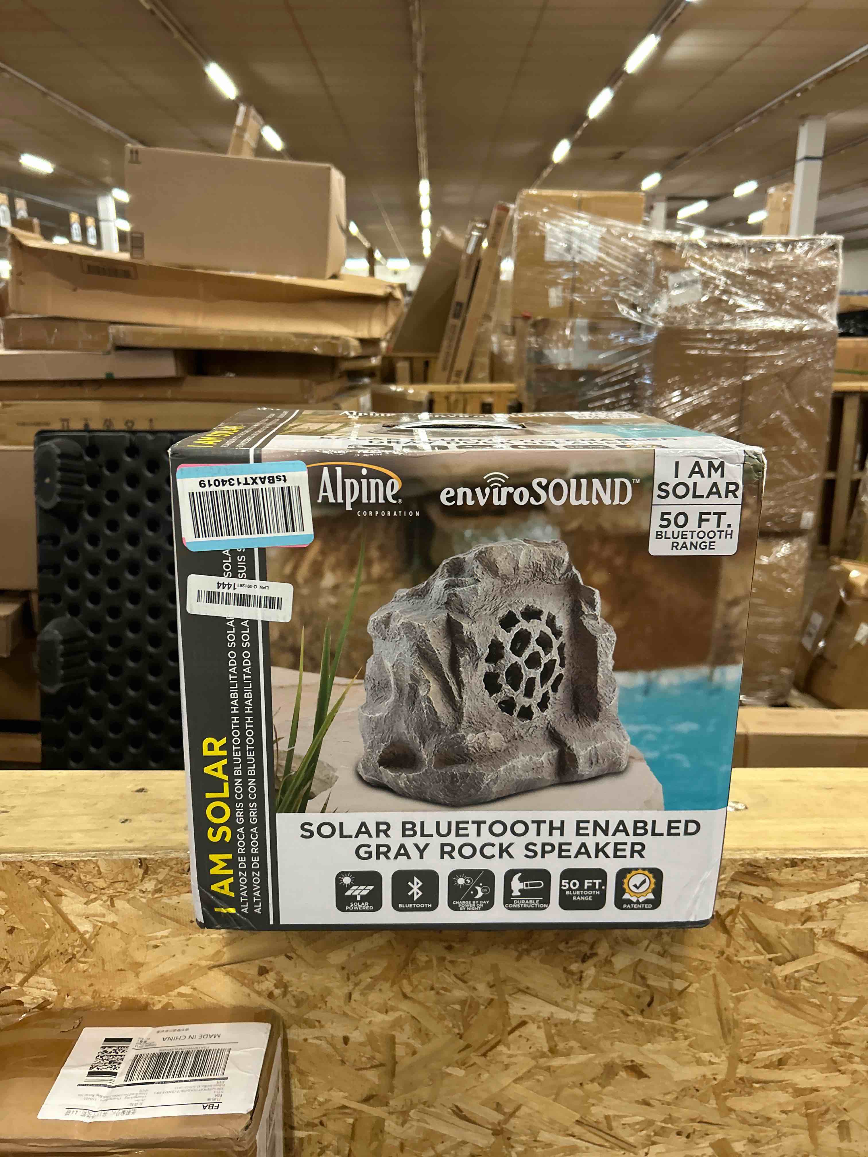 Condition photo showing New/Like New for 11" polyresin solar bluetooth rock speaker - alpine corporation: weather-resistant, garden decor