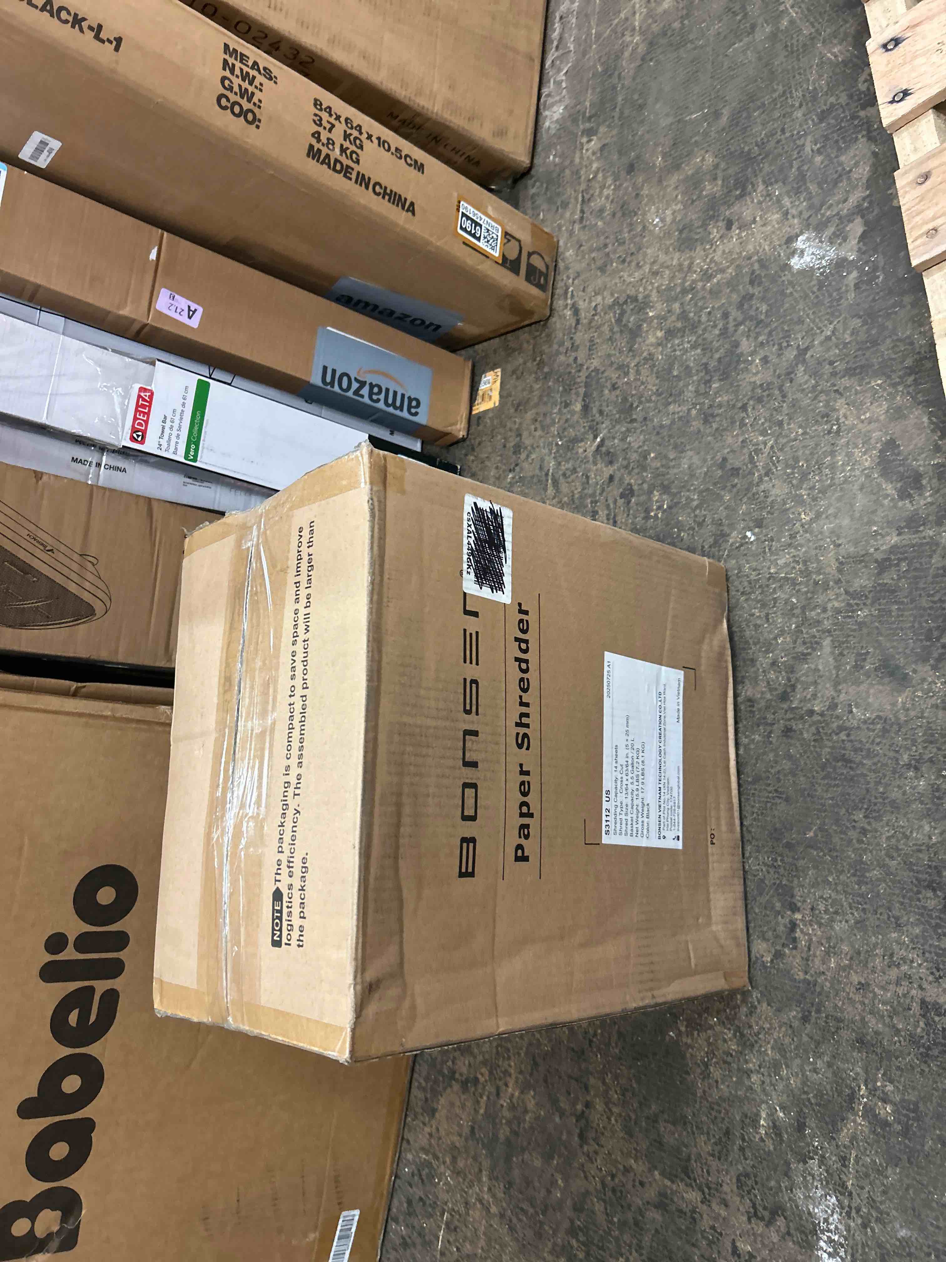 Condition photo showing New/Like New for bonsen 14-sheet paper shredder for home office, heavy duty cross cut shredder with 5.3 gal pullout bin, quiet shredder for cds/credit card/staple, p-4 security, anti-jam system