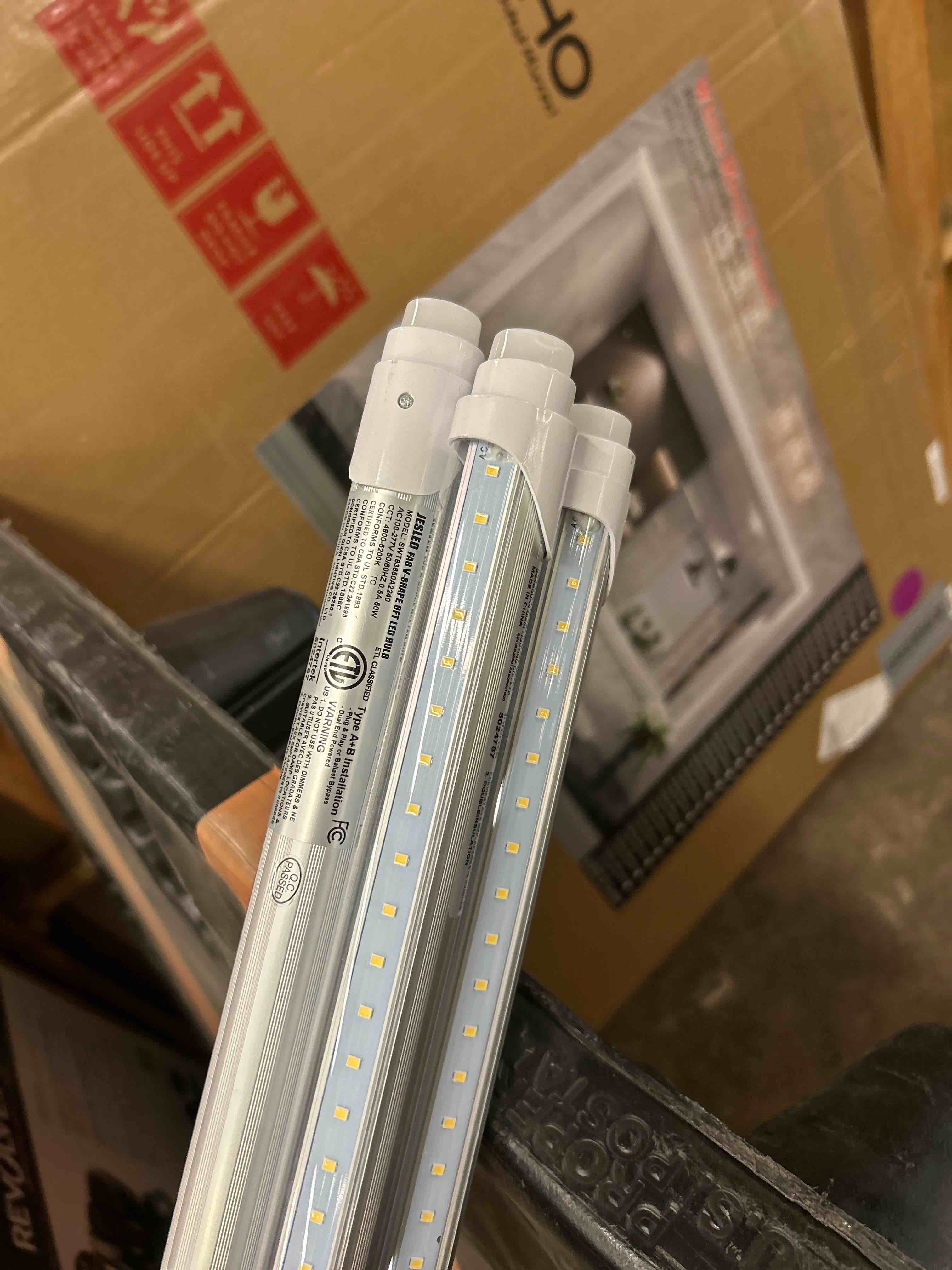 Condition photo showing New/Like New for jesled t8/t10/t12 8ft led tube light bulbs, 50w 6000lm, 5000k daylight white, 8 foot single pin fa8 led fluorescent replacement for shops garage light fixtures, etl listed, remove ballast (4-pack)