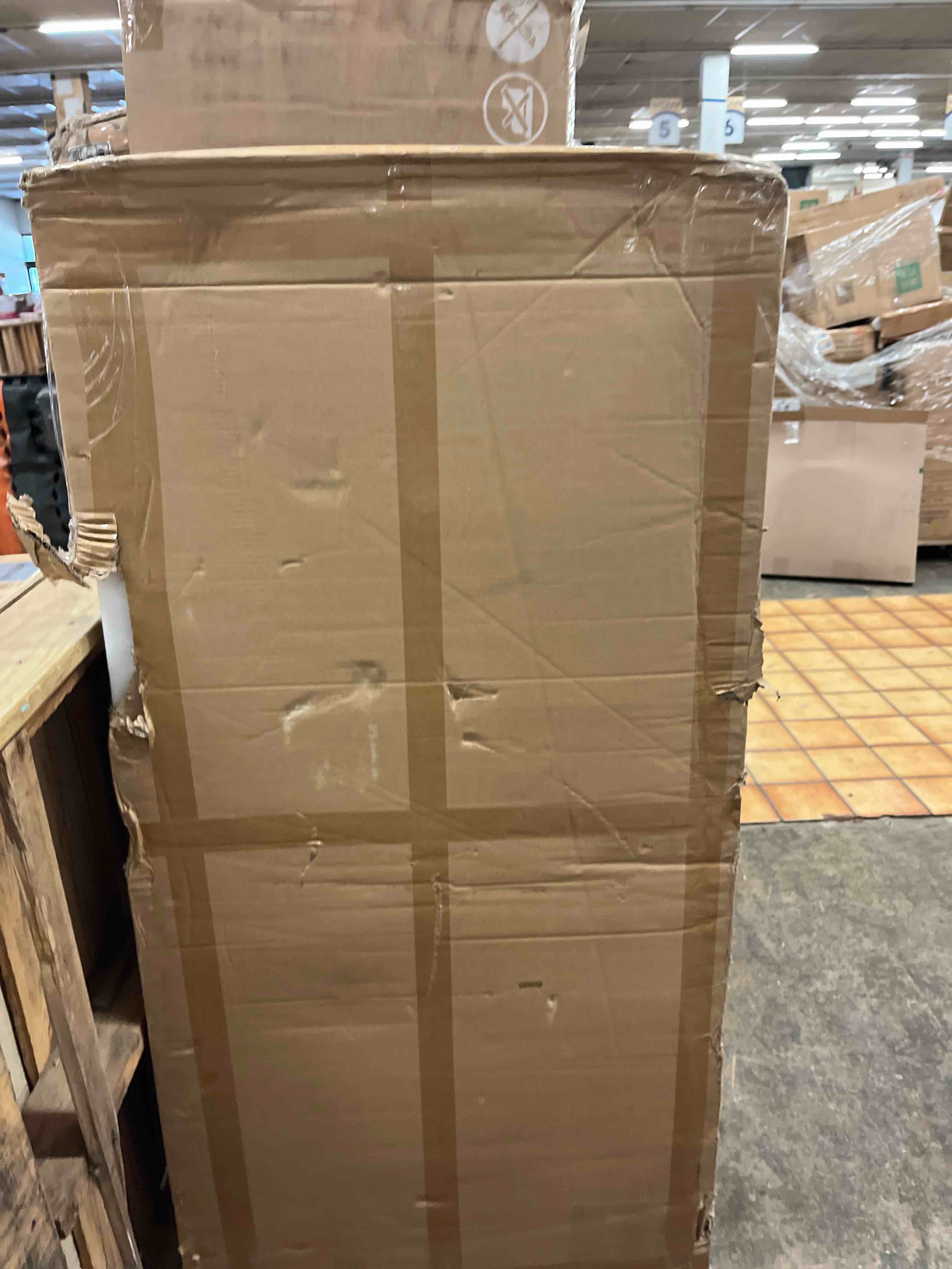 Condition photo showing New/Like New for kaboon washer dryer countertop 58" x 28" extra large version, melamine countertop with 3.5" edge rails, laundry room organization, oak(grey tone)