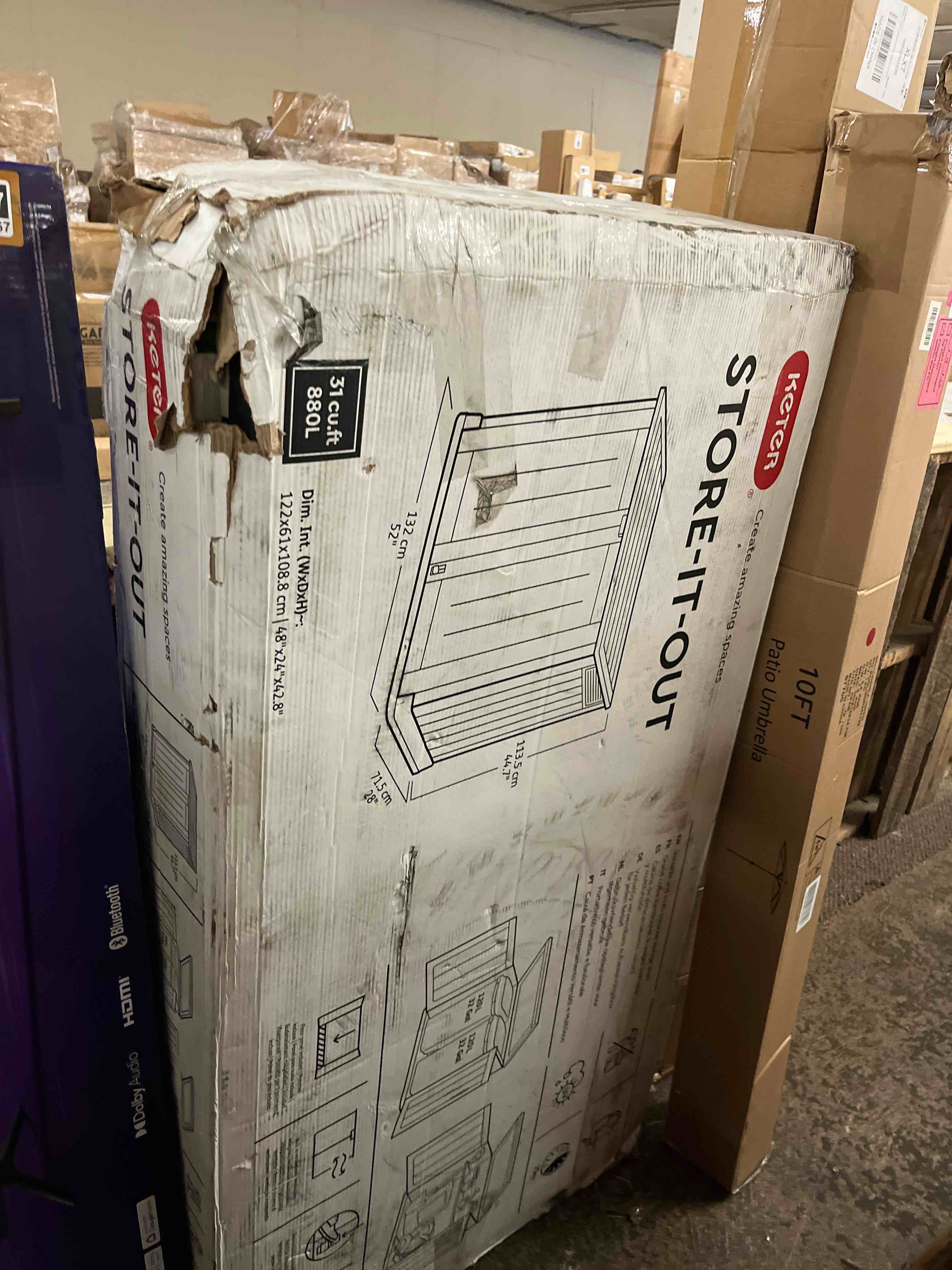 Condition photo showing New/Like New for keter store-it-out prime 4.3 x 3.7 ft. outdoor resin storage shed with easy lift hinges, perfect for yard tools, pool floats and garden accessories, black