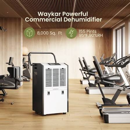 Condition photo showing New/Like New for waykar 155 pints commercial dehumidifier with pump, drain hose and washable filter space up to 8000 sq. ft, for basements, industrial or commercial spaces 