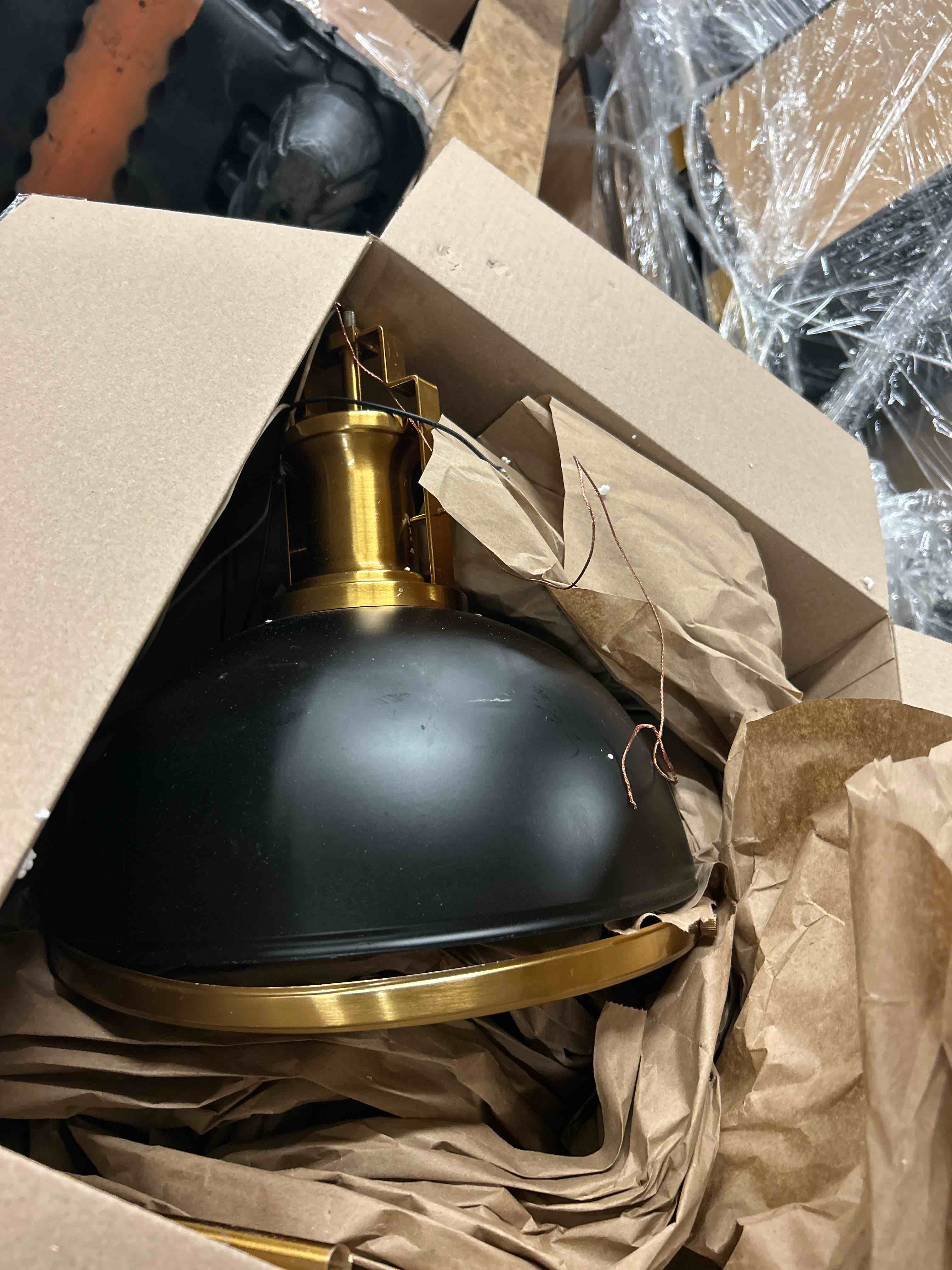Condition photo showing Good Condition for jonathan y 13" black/brass gold modern industrial iron led dome pendant light, adjustable hanging fixture for kitchen island or entryway, black metal shade, led bulb included (jyl9536a)