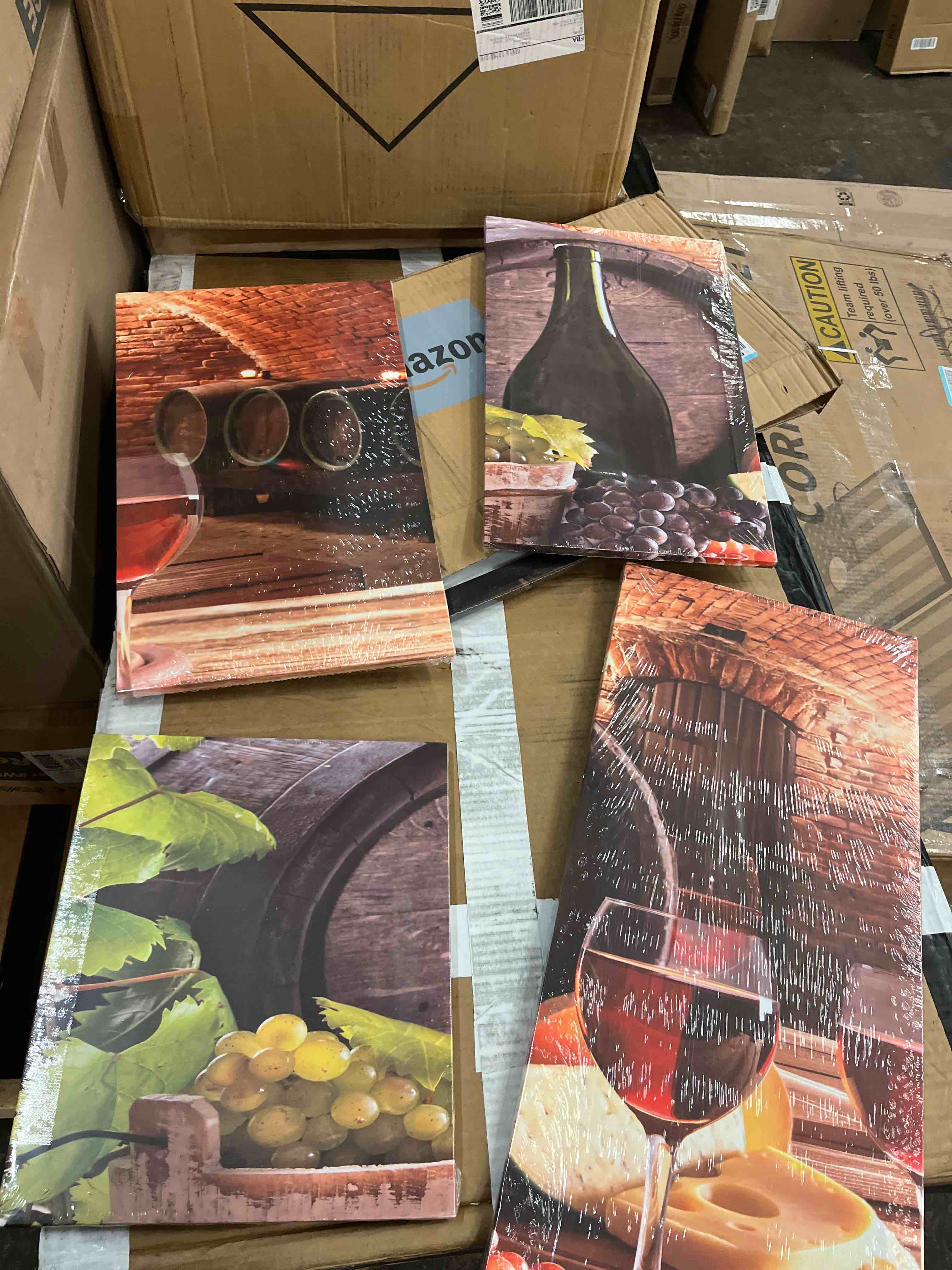 Condition photo showing New/Like New for fu-keivy wine wall art decor for kitchen dining room grapes fruit canvas wine bottle pictures 5 piece paintings modern artwork decorations cellar with barrel and glass wooden framed