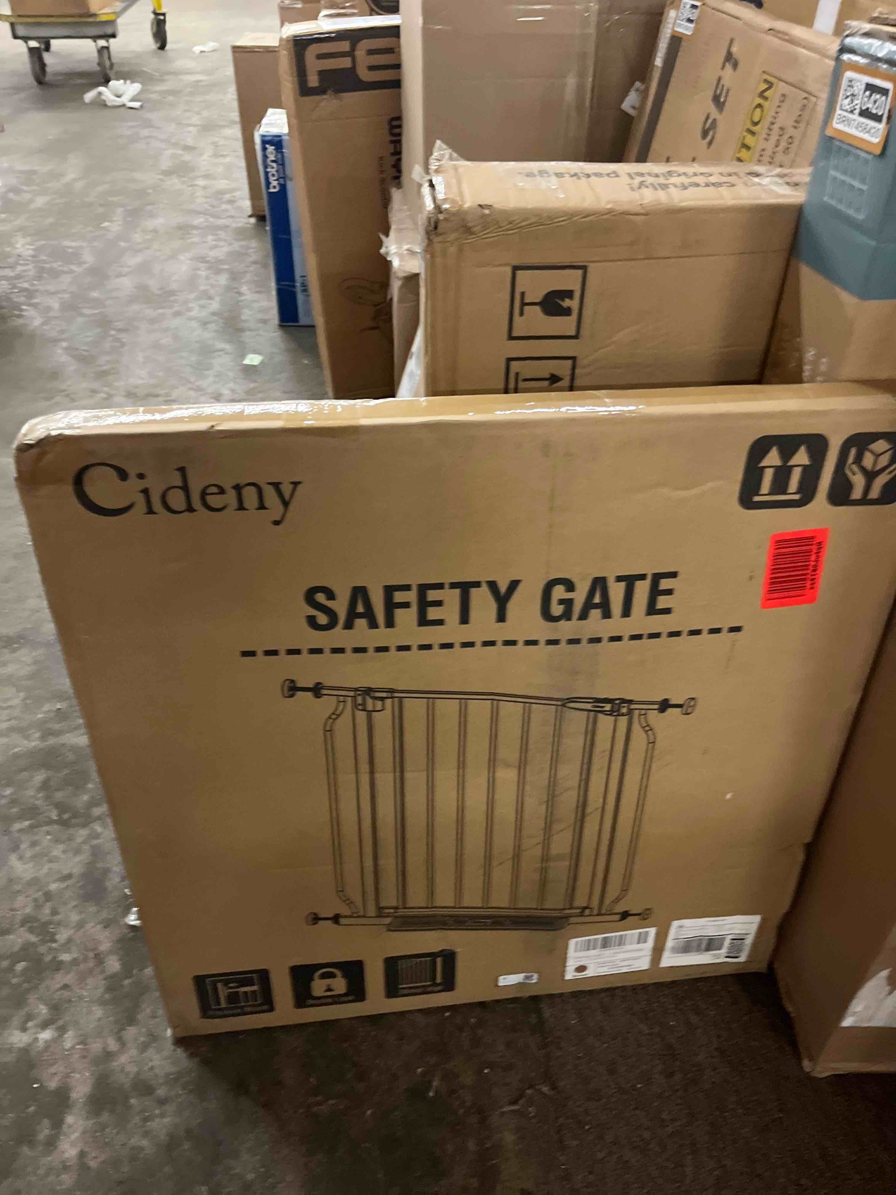 Condition photo showing New/Like New for 29"-40" baby gate for stairs, auto close stroller friendly dog gate indoor for doorways, pressure mounted baby gate, easy walk through gate for children & pets, brown