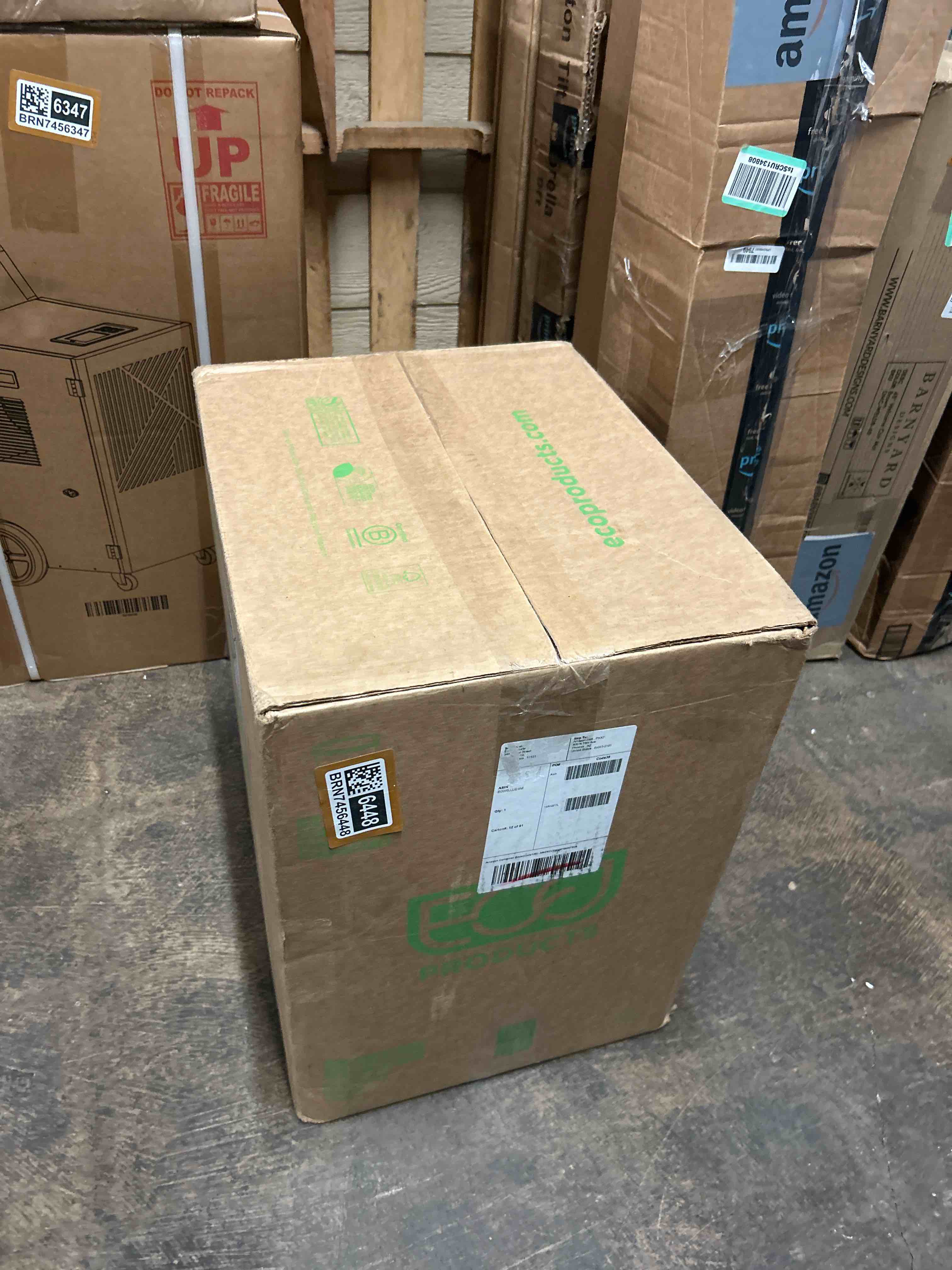 Condition photo showing New/Like New for eco-products bluestripe recycled plastic cup hot or cold lids, case of 600, fits 10-20oz coffee cups, straw and sip hole, made from 25% post-consumer recycled plastic bottles, recycled pet (rpet)