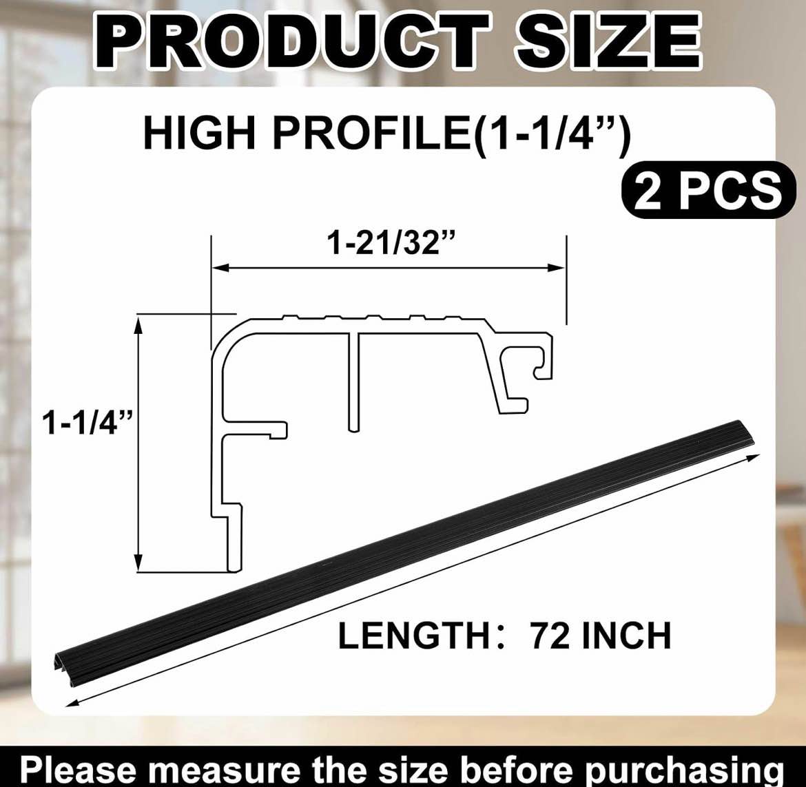 Condition photo showing New/Like New for pangda 2 pcs 72 l fixed vinyl sill cap 1-1/4 inches high exterior door threshold seal replacement for residential door trim-to-fit fixed vinyl sill for residential entry waterproof(black)