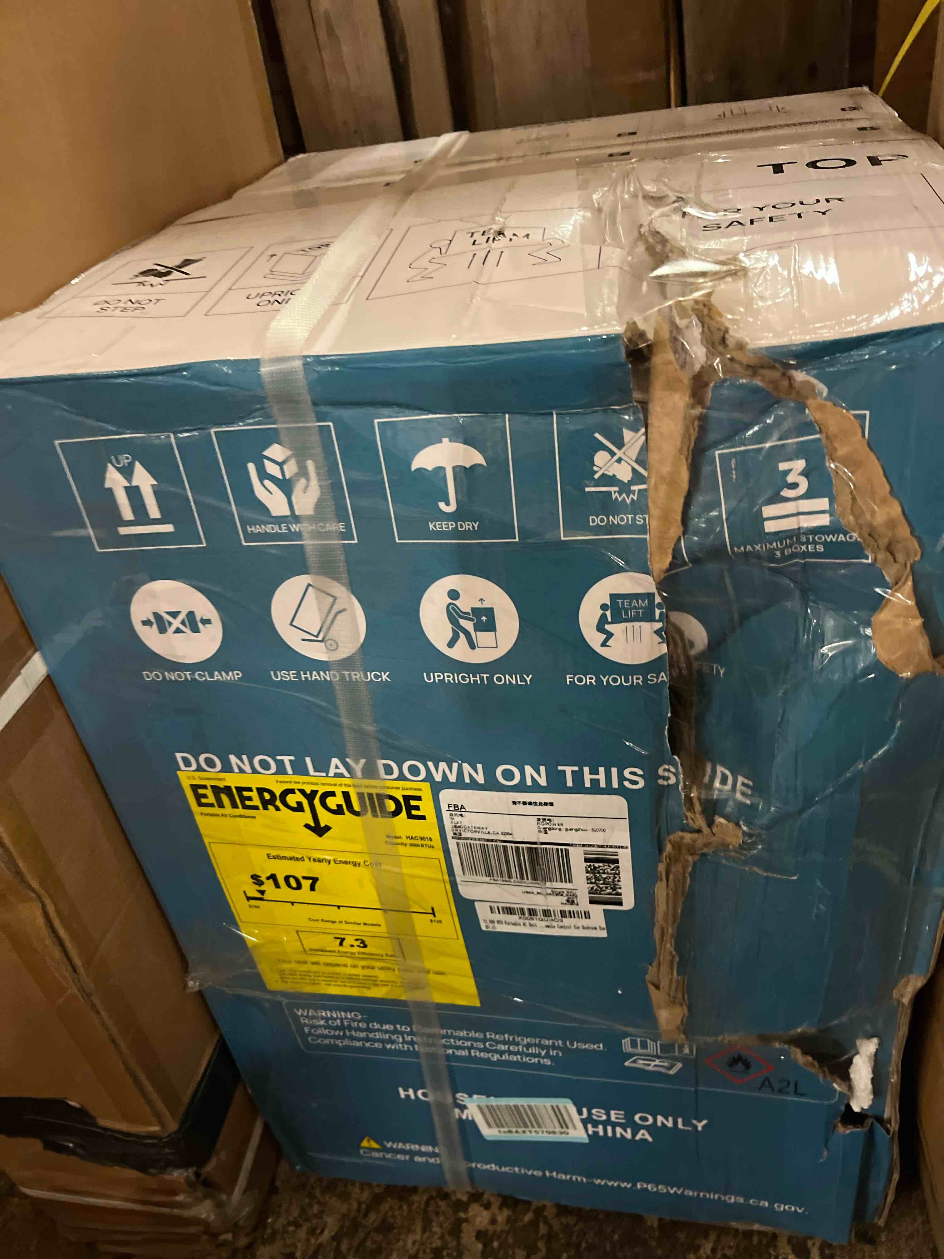 Condition photo showing New/Like New for 12,000 btu portable air conditioner cools up to 550 sq.ft, auto-evaporation low noise portable ac unit with remote control fits for large room, office, garage, white