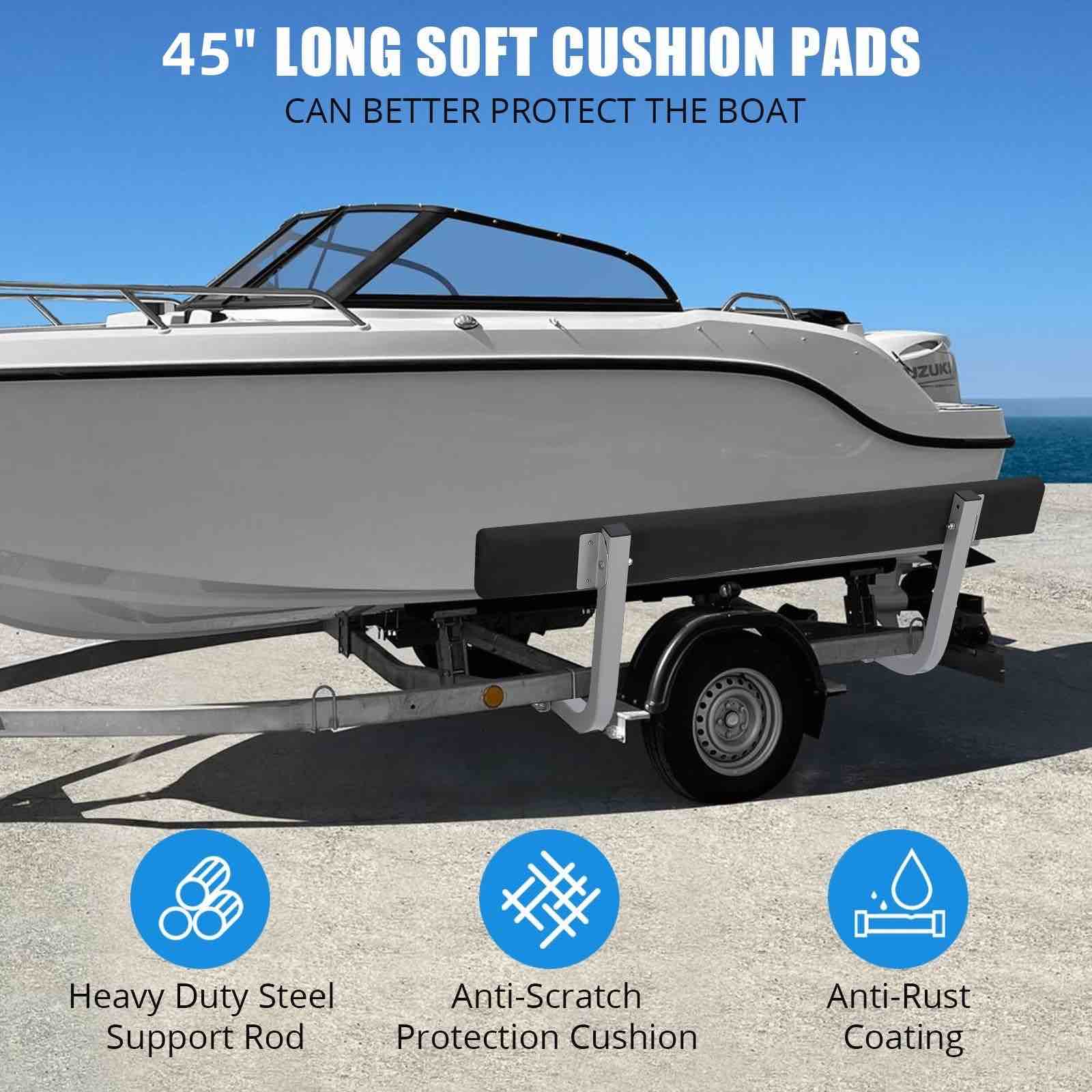 Condition photo showing New/Like New for garvee 45" boat trailer guide, rustproof steel, carpet-padded boards, includes mounting parts, flexible installation, marine use, ski/fishing/sailboat