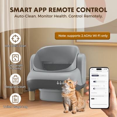 Condition photo showing New/Like New for cloudrest pro - self cleaning litter box ultra-quiet open top cat automatic litter box app control - gray