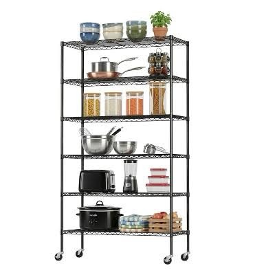 Condition photo showing New/Like New for fdw wire shelving unit with wheels steel 6 tier heavy duty layer rack storage metal shelf garage organizer wire rack shelving adjustable utility 2100 lbs capacity-18x48x82 inch (black)