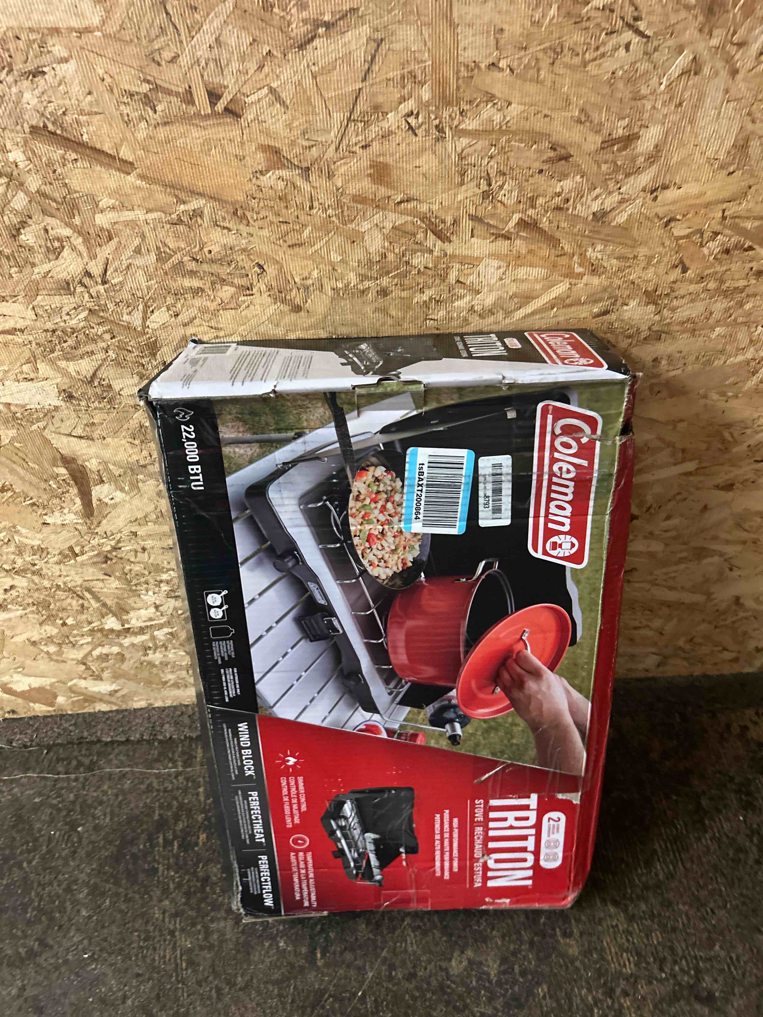 Condition photo showing New/Like New for coleman triton 2-burner propane stove, portable camping cooktop with 2 adjustable burners & wind guards, 22,000 btus of power for camping, tailgating, grilling, bbq, & more