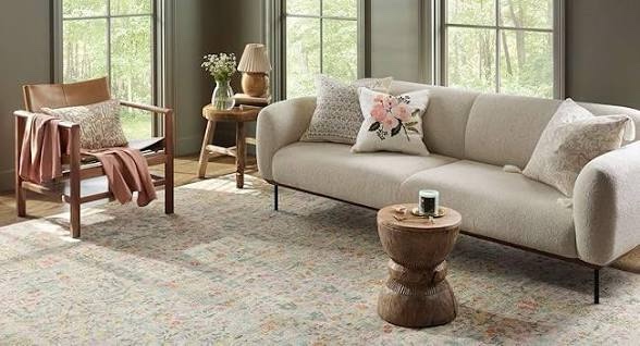 Condition photo showing Good Condition for loloi rifle paper co. maison collection mao-07 khaki 5'-0" x 5'-0" round, .19" pile height, accent rug