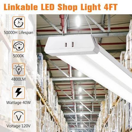 Condition photo showing New/Like New for 4ft linkable 42w 4800lm 5000k led ceiling lights for garages, pull chain on/off, linear work light fixture with plug, 2 pack