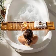 Condition photo showing New/Like New for vaefae teak bathtub tray, wooden bath caddy for bathtub, bath tub wood table for tub