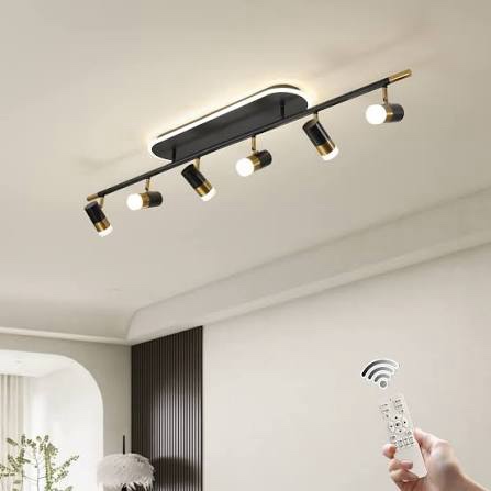 jaycomey modern led ceiling lights, dimmable 6-light flush mount ceiling lamp fixture with remote, 51'' black and gold directional ceiling ligting for hallway kitchen bedroom entry (60w/3600 lumens) - amazon.com