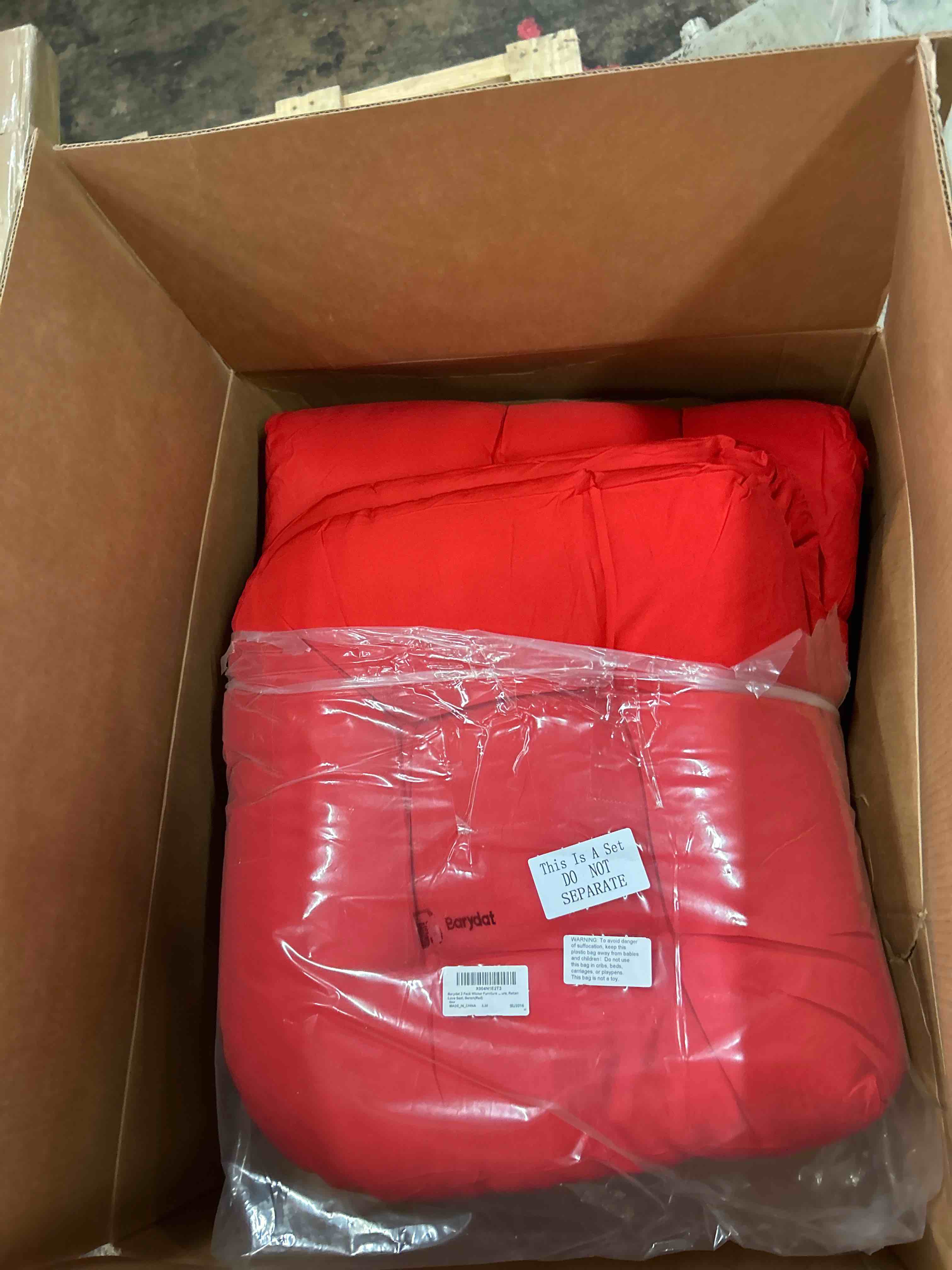 Condition photo showing New/Like New for barydat 3 pack wicker furniture cushions waterproof outdoor/indoor tufted wicker chair cushions 1 loveseat and 2 u-shape rattan chairs for patio furniture, rattan love seat, bench(red)