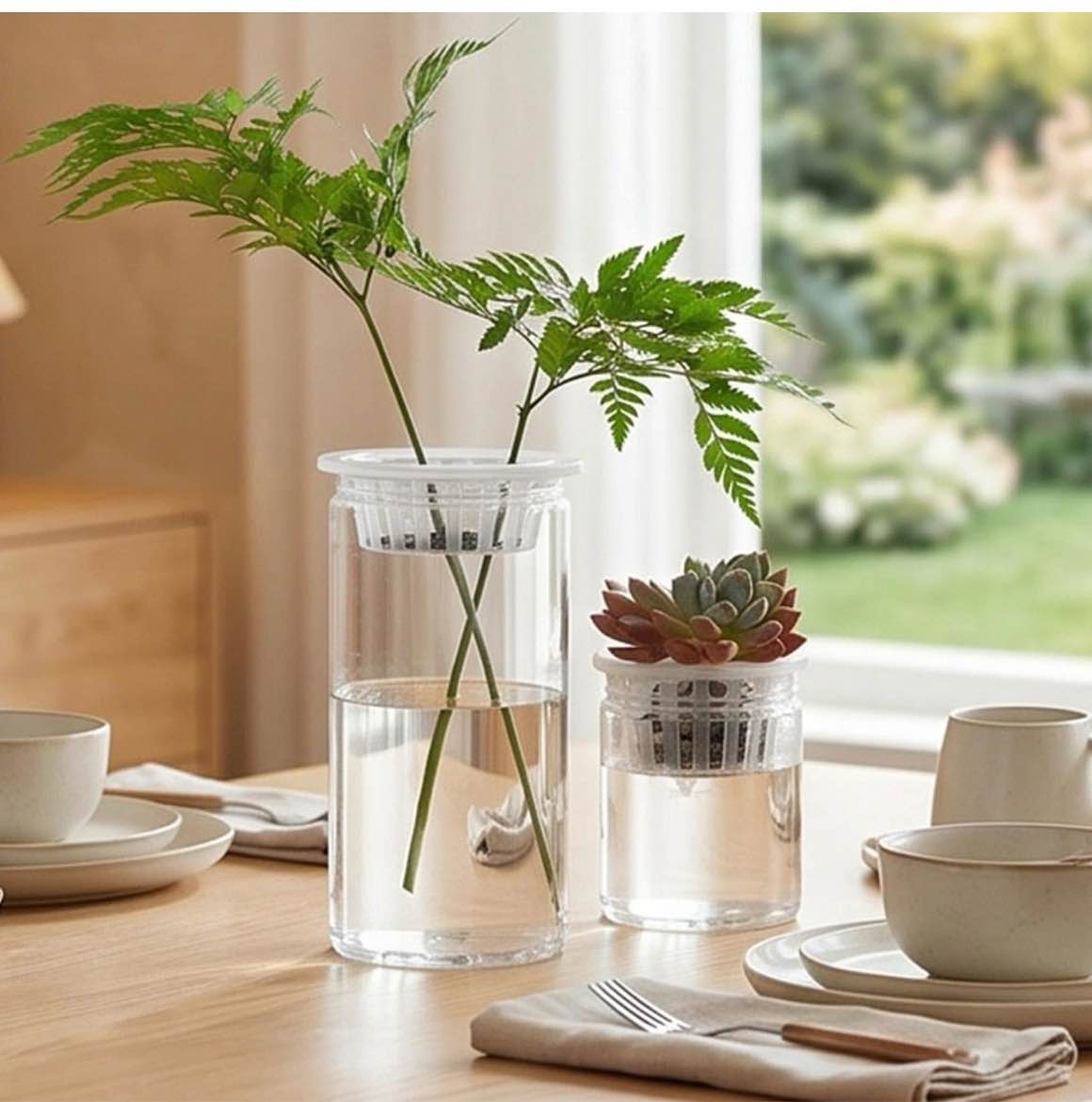 Condition photo showing New/Like New for 1pcs clear double layer self-absorbing plastic flowerpot succulent plants hydroponic propagation root cup home decoration (25x60cm)