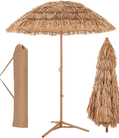 Condition photo showing New/Like New for funsite 6ft tiki umbrellas for outside, uv protect thatch umbrella with tilt design, thatch patio umbrella for outdoor tiki bar, tropical palapa tiki hut hawaiian hula beach umbrella