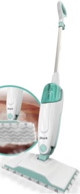 Condition photo showing New/Like New for shark steam mop with 2 machine washable dirt grip pads, removable water tank, lightweight, steam cleaner for sealed hard floors, marble, stone, hardwood, tile, laminate, white/seafoam, s1000