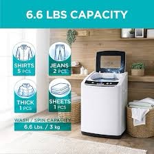 Condition photo showing New/Like New for black+decker 0.9 cu. ft. portable washer, 6.6 lb. capacity washing machine for homes & apartments, 5 wash cycles, quick connect sink adapter and drain hose included, transparent lid, bpwm09w, white