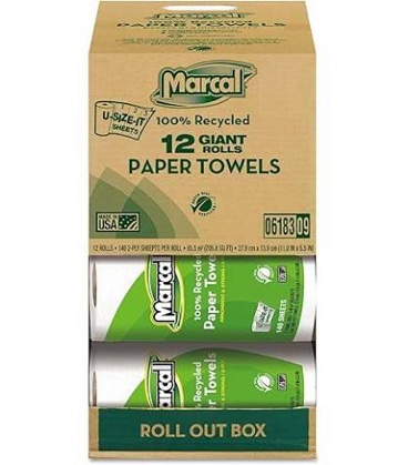 Condition photo showing New/Like New for marcal 630 100% recycled paper towel roll, 2-ply perforated, white, 70 sheets per roll (pack of 30)