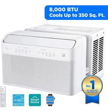 Condition photo showing New/Like New for midea 8,000 btu u shaped smart inverter window air conditioner - cools 350 sq ft, ultra quiet with open window operation - alexa/google assistant compatible, 37% energy savings, remote (2026 edition)