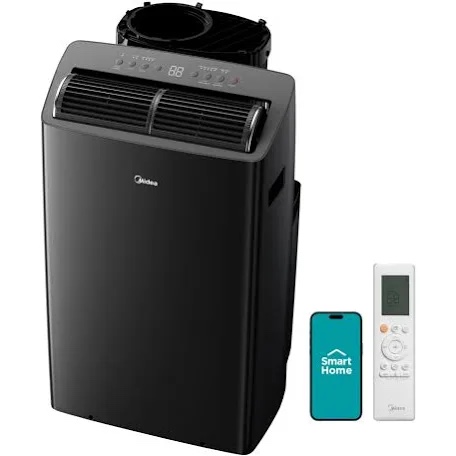 Condition photo showing New/Like New for midea duo 14,000 btu(12,000 btu sacc) high efficiency inverter, quiet portable air conditioner, cools up to 550 sq.ft., works with alexa/google assistant, includes remote control&window kit (renewed)