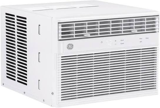 ge window air conditioner 8,000 btu for rooms up to 350 sq ft., wi-fi enabled, energy-efficient cooling for medium rooms, easy install kit, control using remote or smartphone app, white