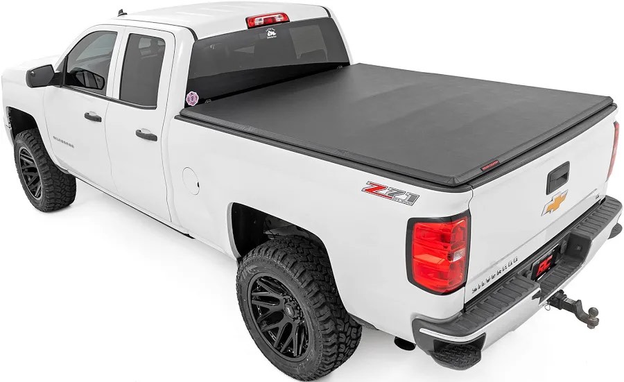 rough country soft tri-fold tonneau cover for chevy silverado & gmc sierra 1500 (2019-2026) - weather-resistant truck bed cover