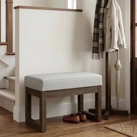 simplihome milltown 27 inch wide contemporary rectangle footstool ottoman bench in platinum tweed look fabric, for the living room and bedroom