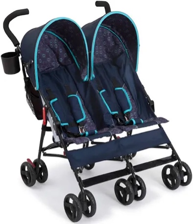 delta children lx side by side stroller - with recline, storage & compact fold, night sky