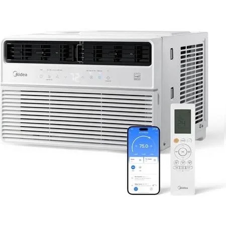 midea 8,000 btu smart inverter window air conditioner with app, alexa control, 115v ac unit cools up to 350 sq. ft, quiet operation, energy saving, remote & easy installation kit, white