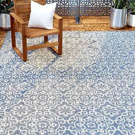nicole miller new york patio country danica transitional geometric indoor/outdoor area rug, blue/grey, 7'9"x10'2"