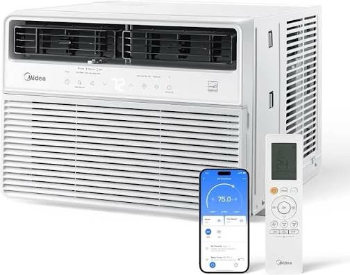midea 12,000 btu smart inverter window air conditioner with app, alexa control, 115v ac unit cools up to 550 sq. ft, quiet operation, energy saving, remote & easy installation kit, white