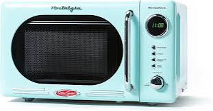 nostalgia retro compact countertop microwave oven, 0.7 cu. ft. 700-watts with led digital display, child lock, easy clean interior, aqua