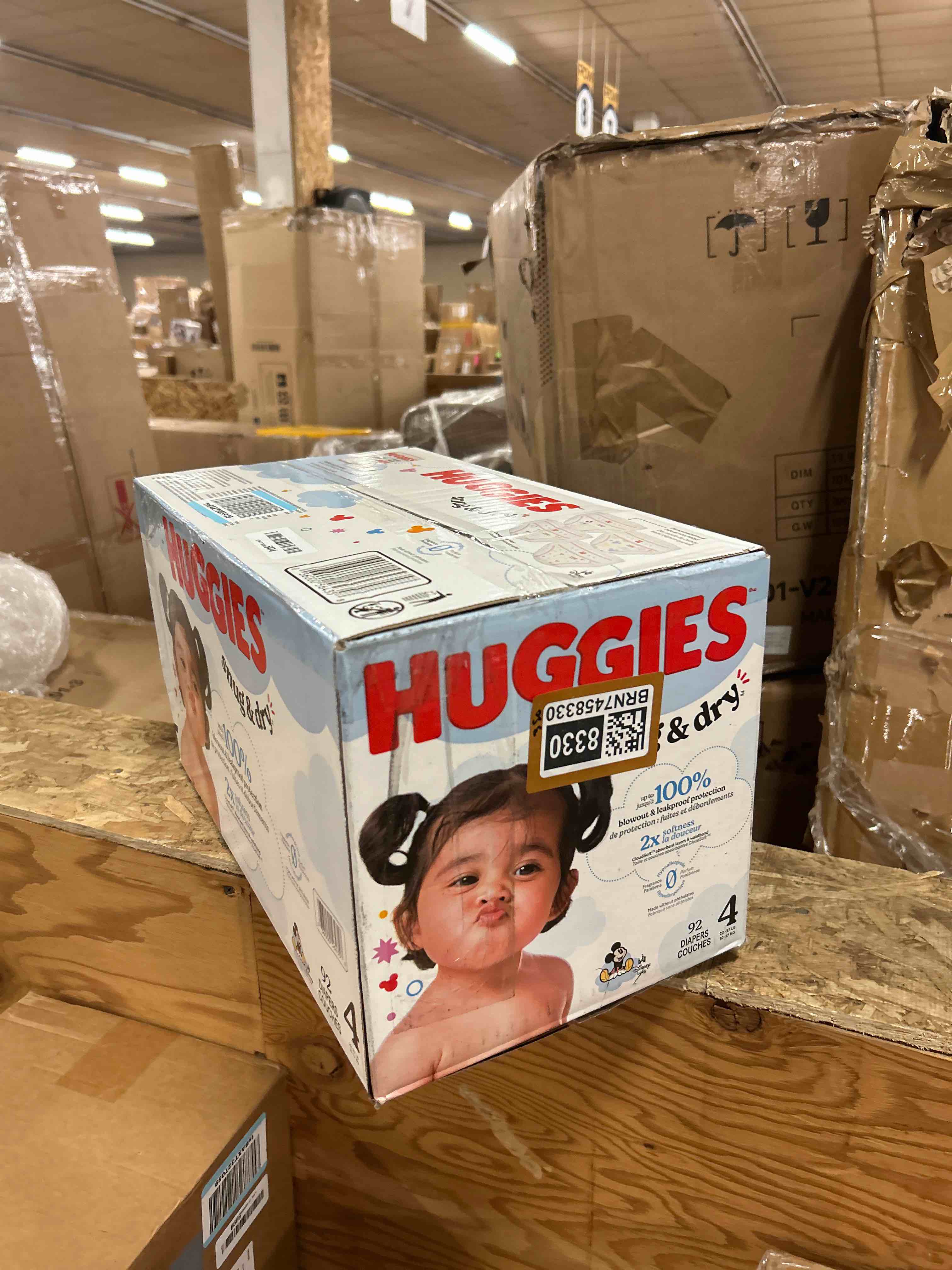 Condition photo showing New/Like New for huggies size 4 diapers, snug & dry baby diapers, size 4 (22-37 lbs), 92 count, packaging may vary