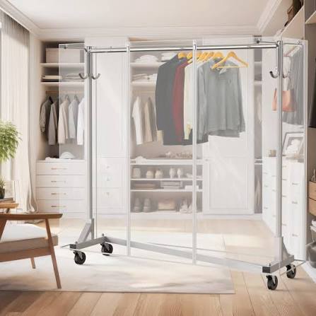 simple houseware industrial grade z-base garment rack, 500lb load with 62" extra long bar w/clear cover and tube bracket