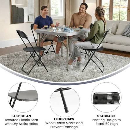 Condition photo showing New/Like New for flash furniture hercules series plastic folding chair - black - 650lb weight capacity comfortable event chair - lightweight folding chair