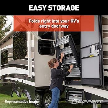 Condition photo showing New/Like New for lippert-791573 solid step triple step for rv and travel trailer entry doorway , 30-inch,black