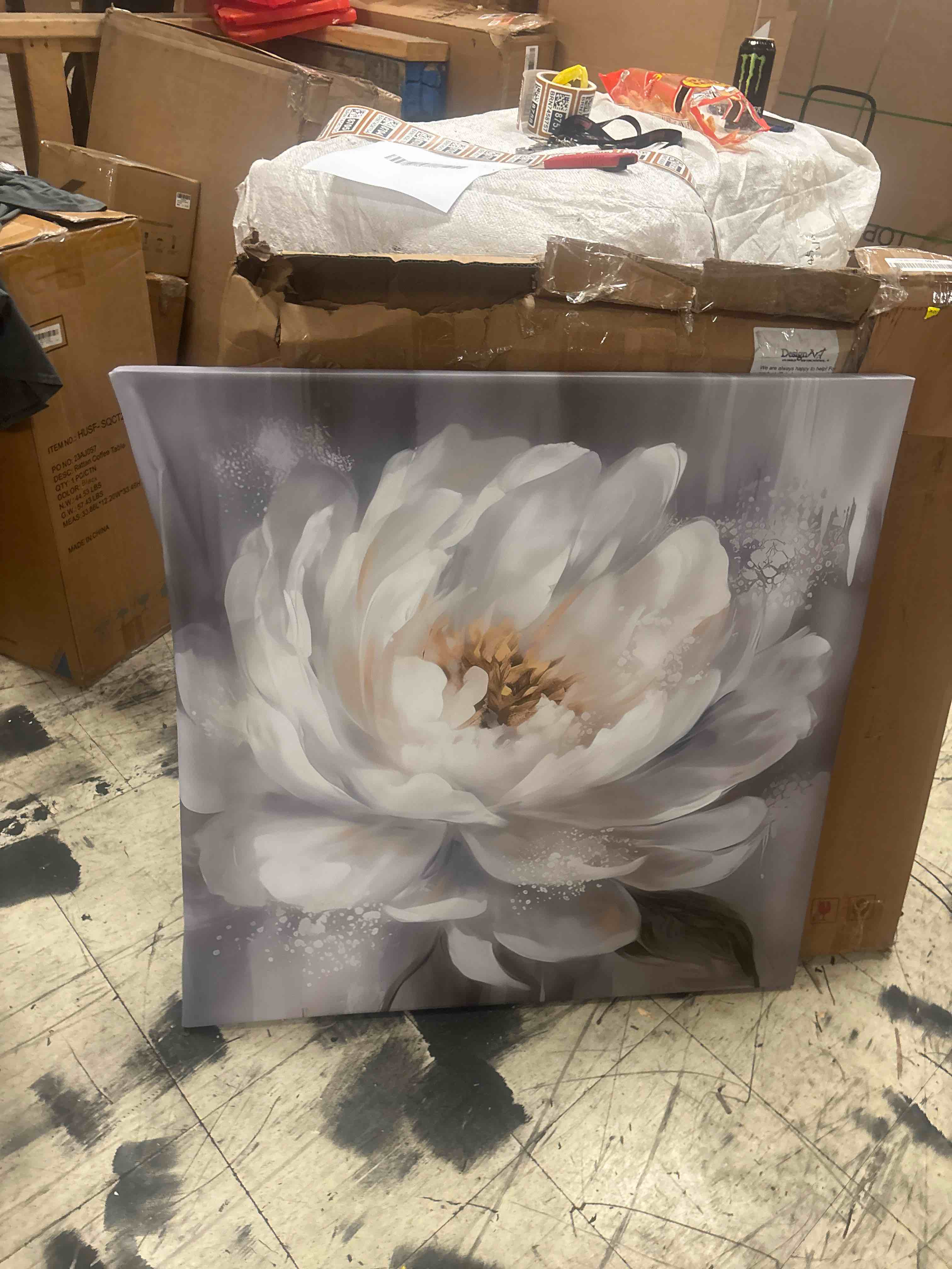 Condition photo showing Good Condition for white grey peonies artistry - peonies acrylic wall art