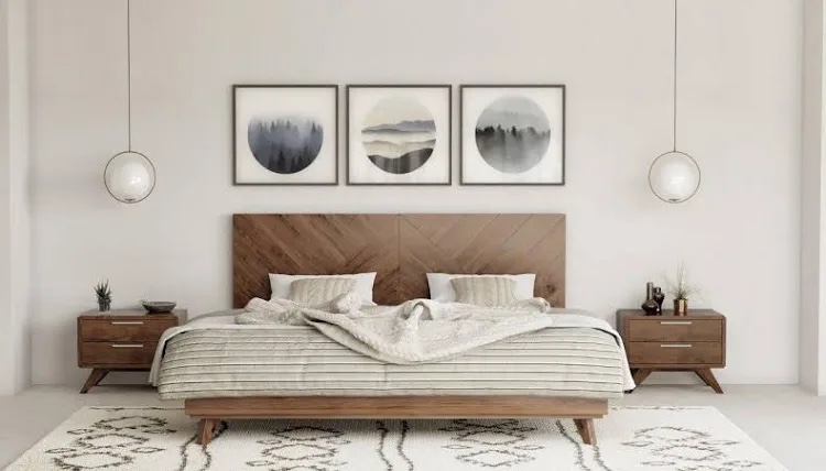 Condition photo showing New/Like New for modrest soren modern walnut bed- california king- headboard & footboard only